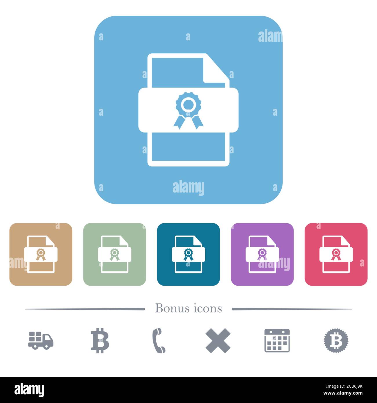 Certificate file white flat icons on color rounded square backgrounds ...