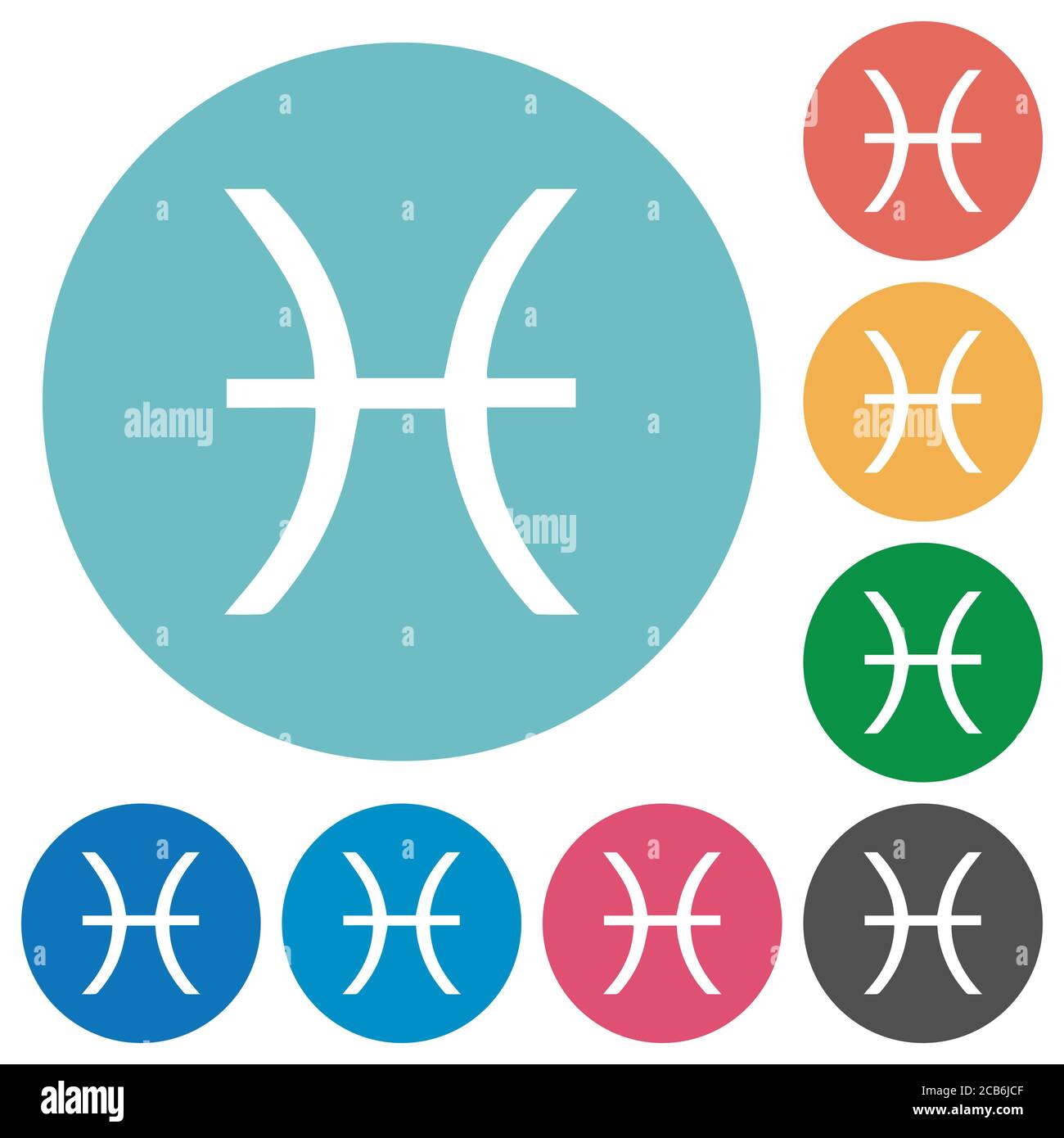 Pisces zodiac symbol flat white icons on round color backgrounds Stock ...
