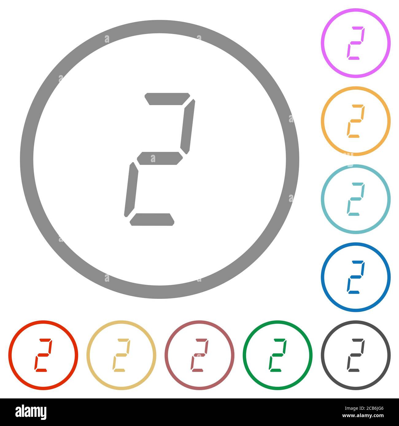 digital number two of seven segment type flat color icons in round ...