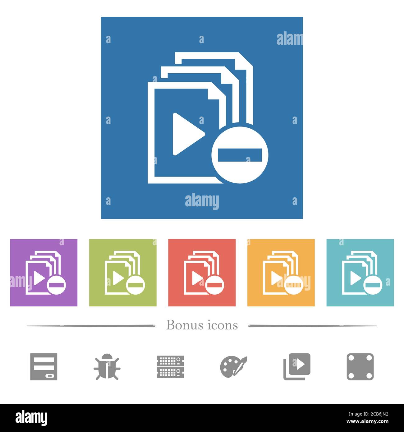 Remove item from playlist flat white icons in square backgrounds. 6 ...