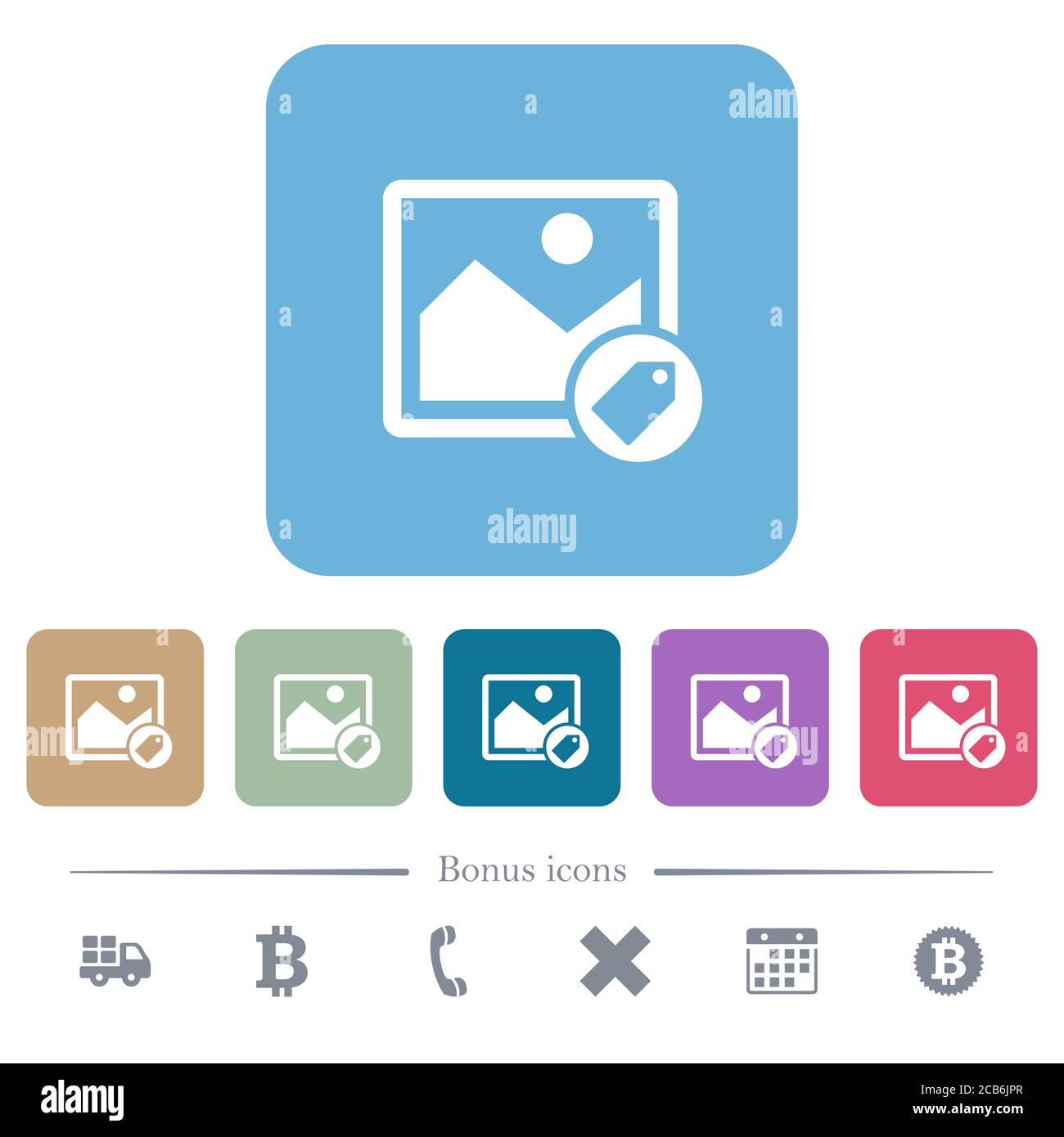 Image tagging white flat icons on color rounded square backgrounds. 6 ...