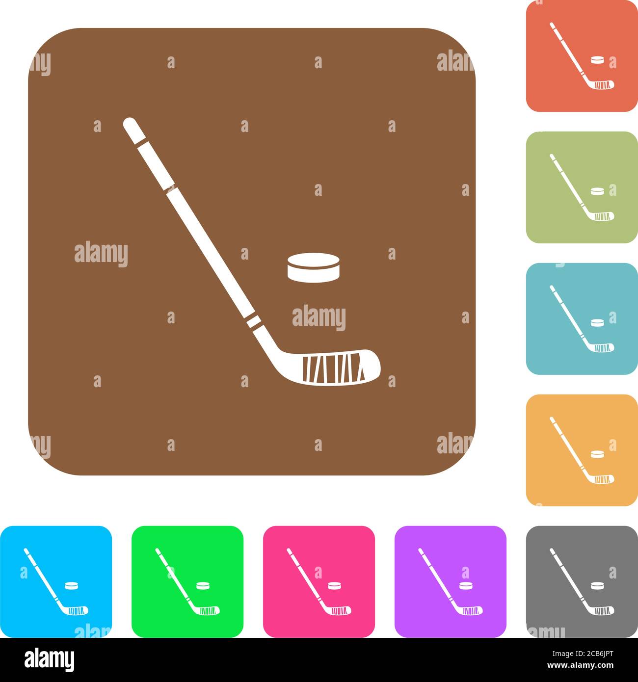 Hockey stick and puck flat icons on rounded square vivid color ...