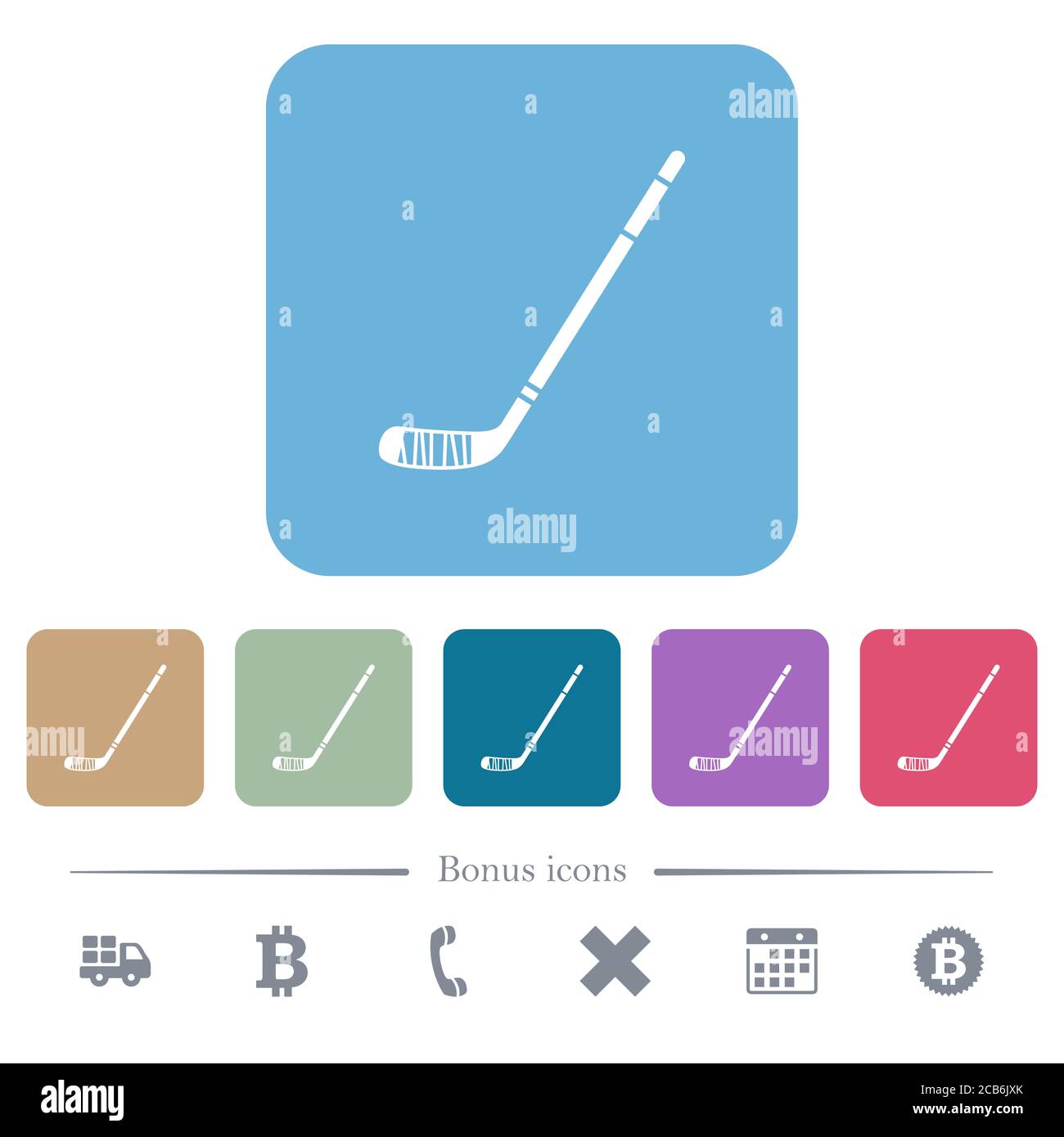 Ice hockey stick white flat icons on color rounded square backgrounds ...