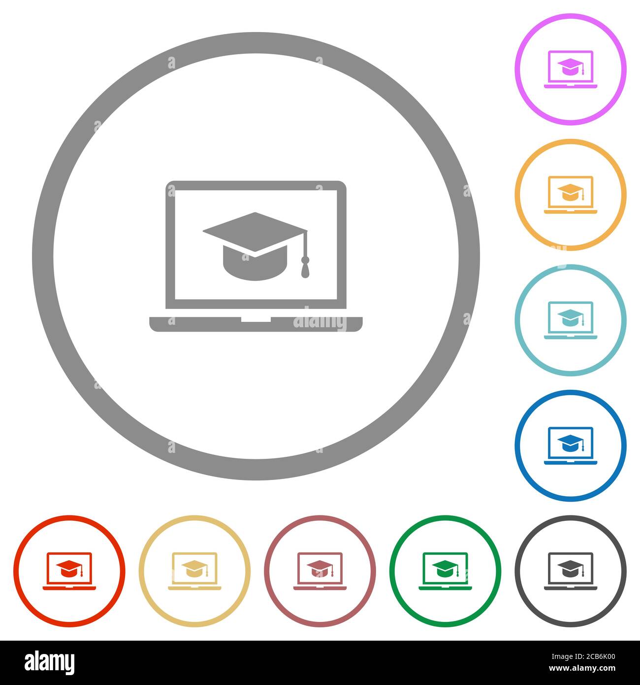 Webinar on laptop flat color icons in round outlines on white background Stock Vector