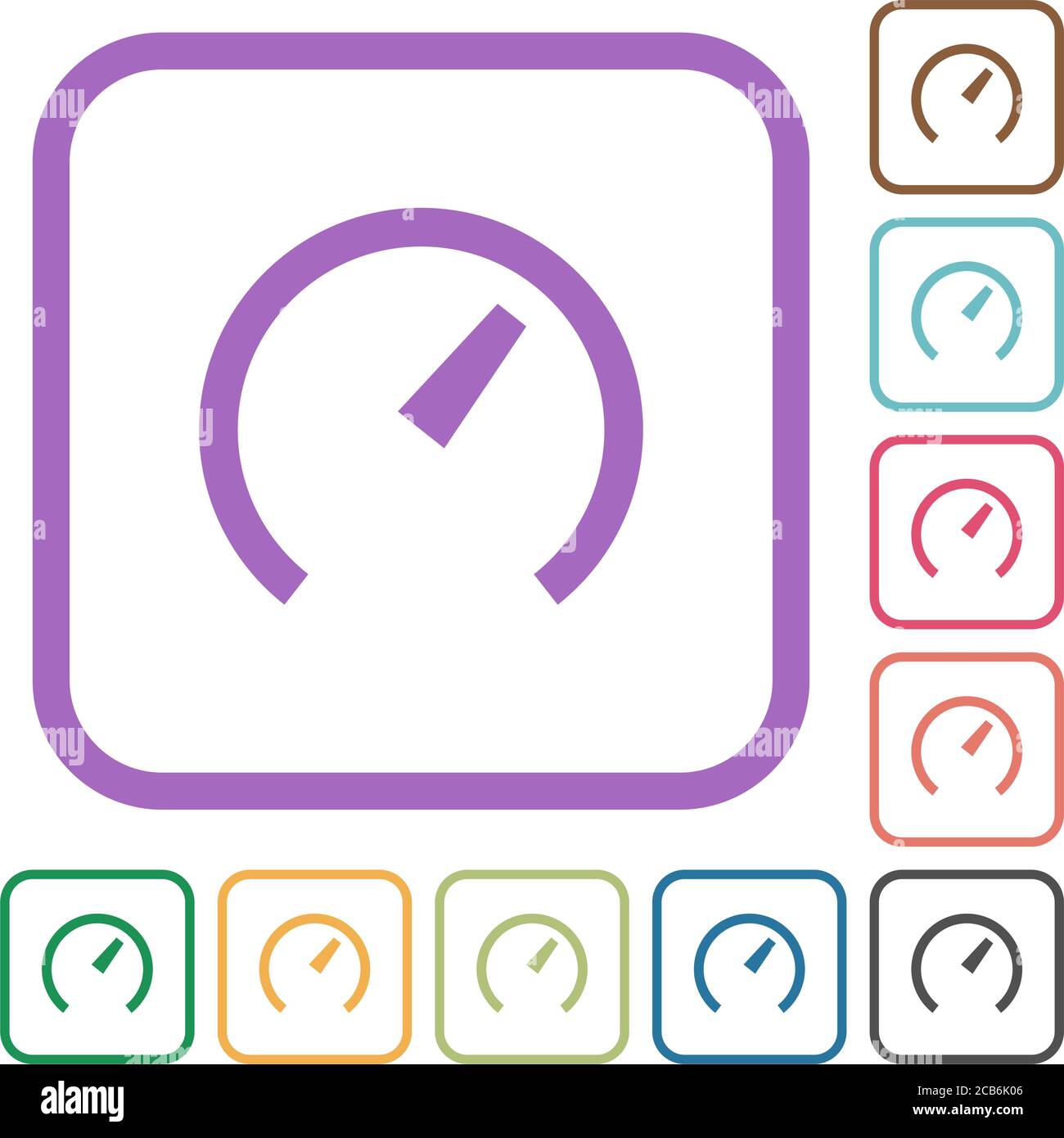 Speedometer simple icons in color rounded square frames on white ...