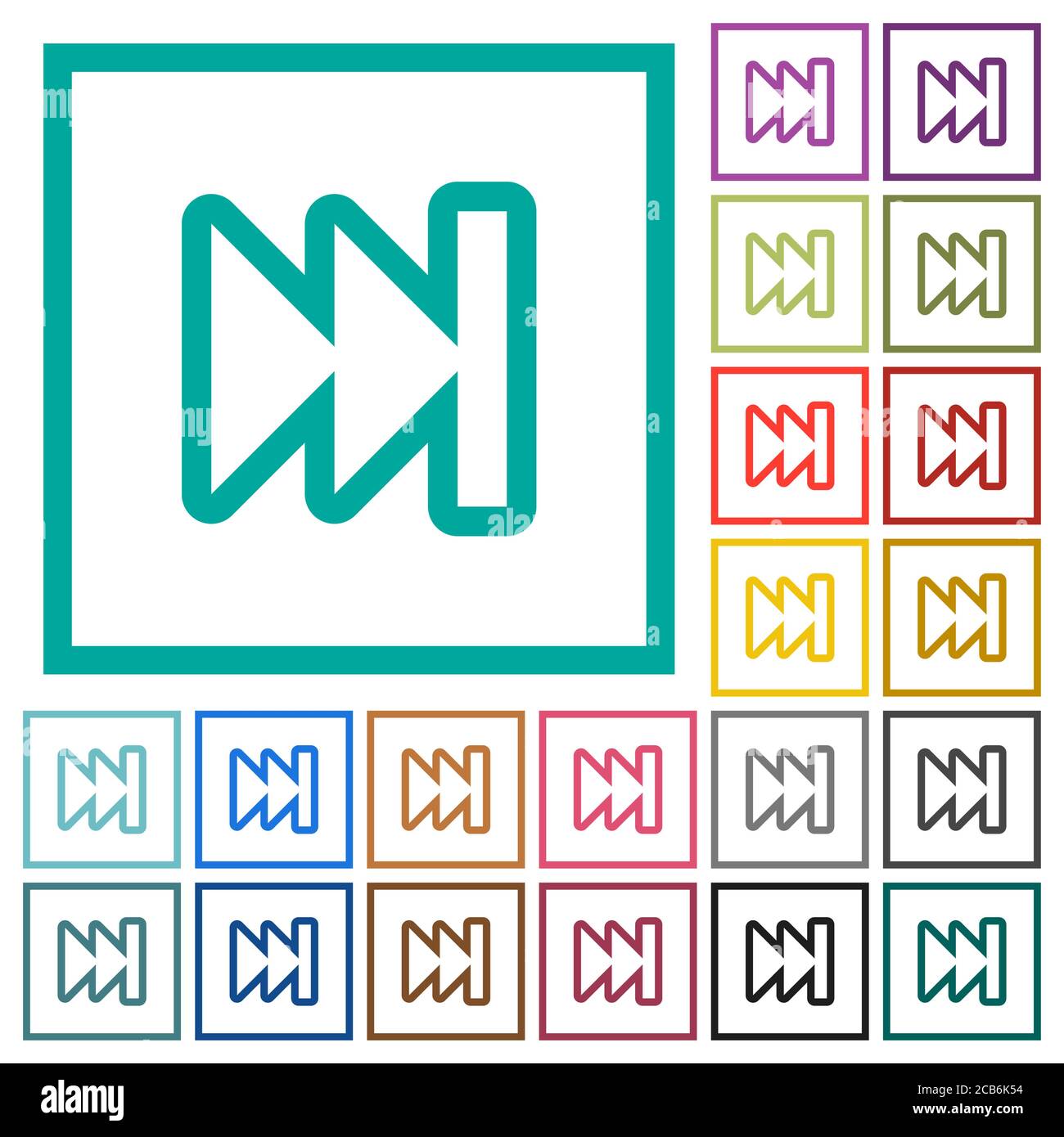 Media fast forward flat color icons with quadrant frames on white ...