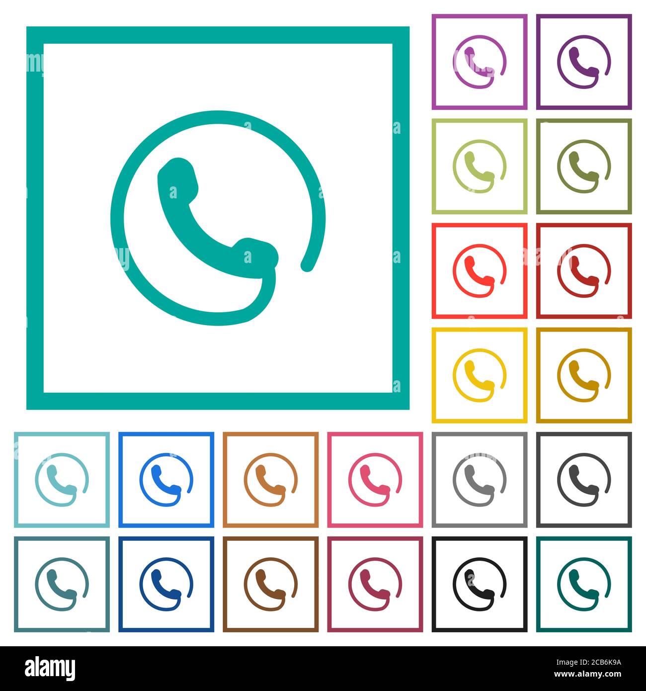 Hotline flat color icons with quadrant frames on white background Stock ...
