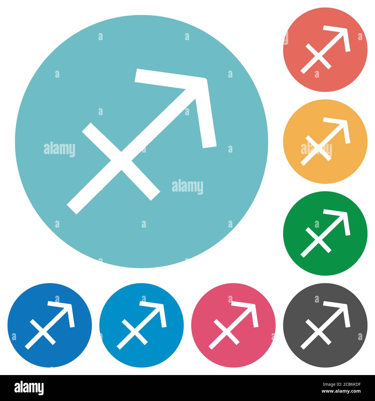 Sagittarius zodiac symbol flat white icons on round color backgrounds ...