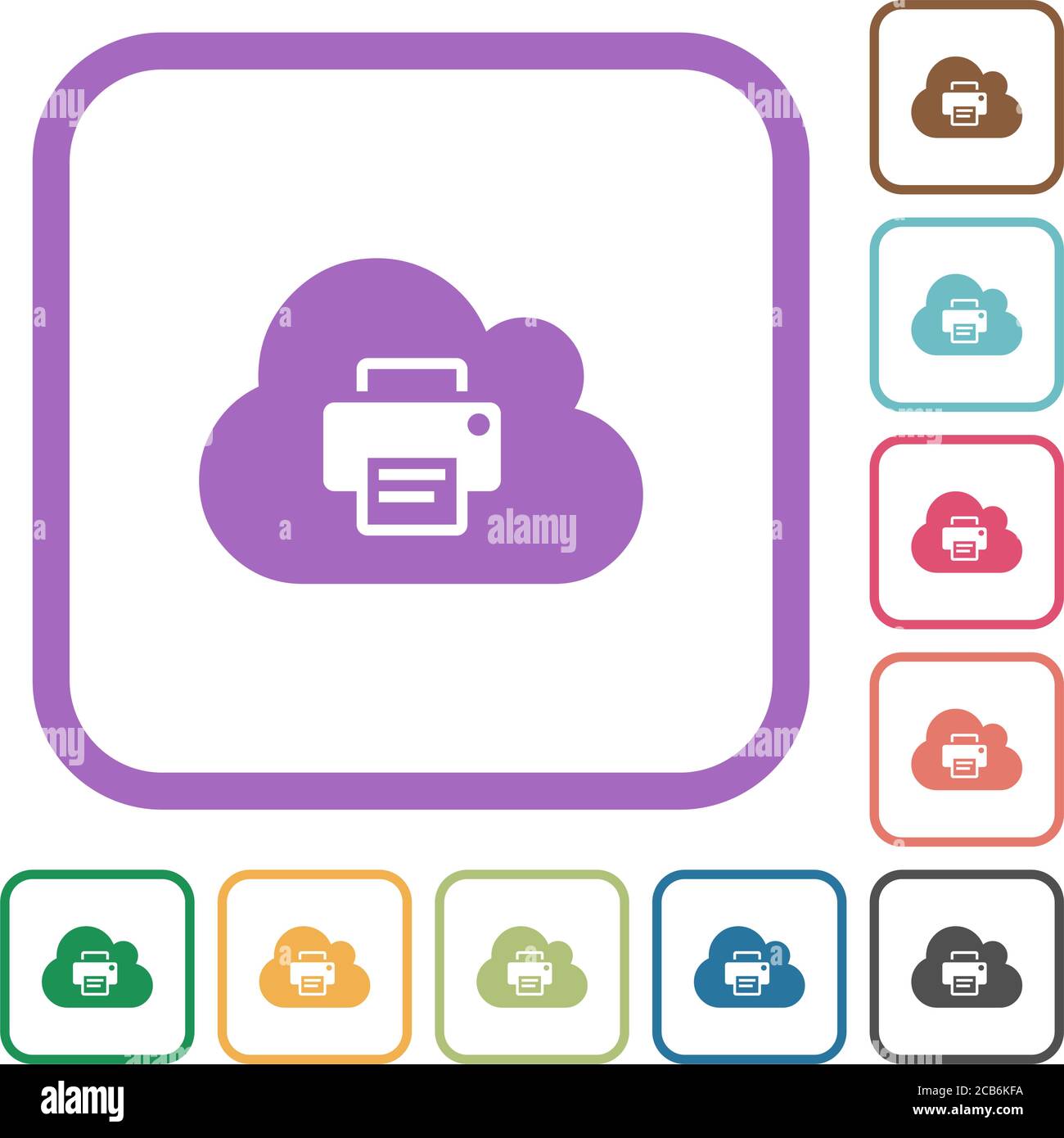 Cloud printing simple icons in color rounded square frames on white background Stock Vector