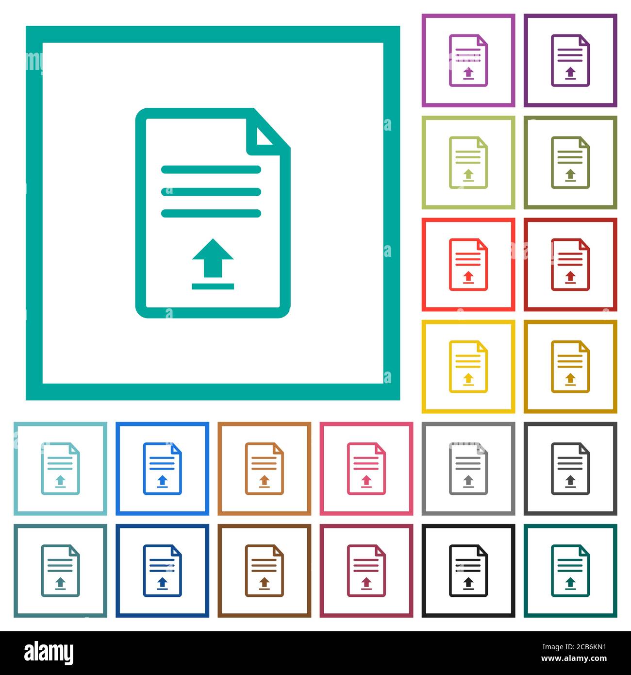Upload document flat color icons with quadrant frames on white ...