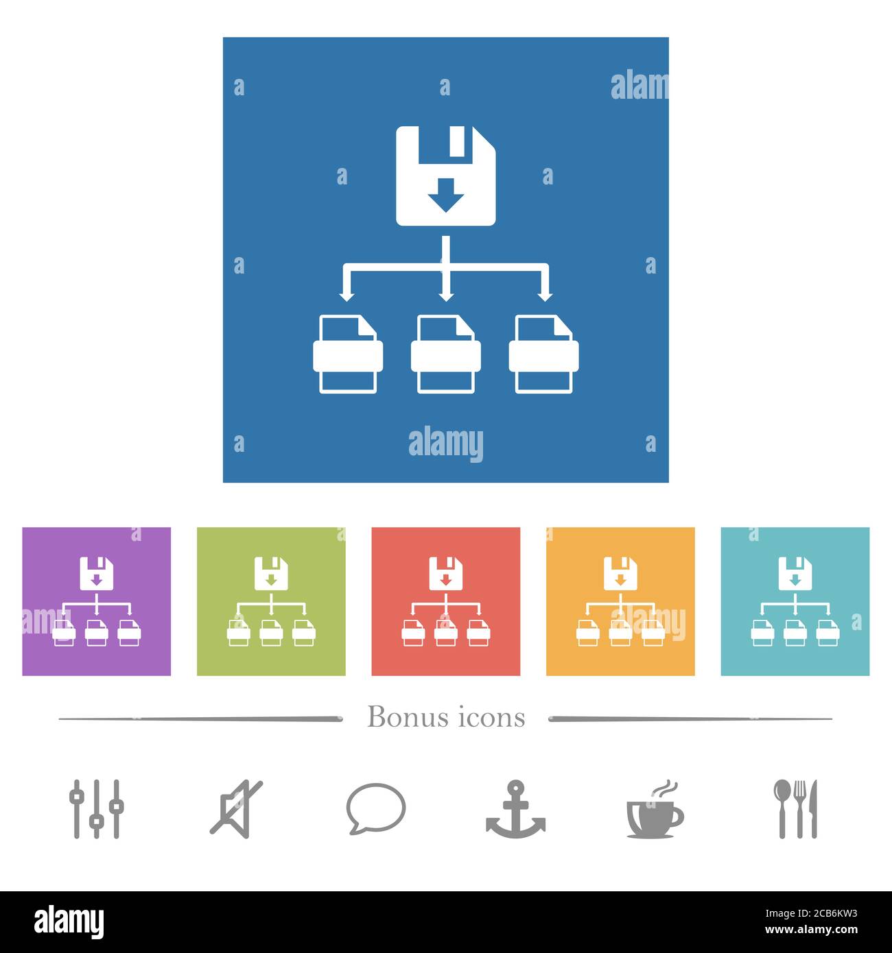 Save file as multiple format flat white icons in square backgrounds. 6 ...