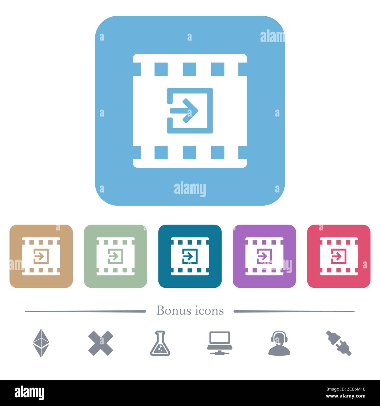 Import movie white flat icons on color rounded square backgrounds. 6 ...