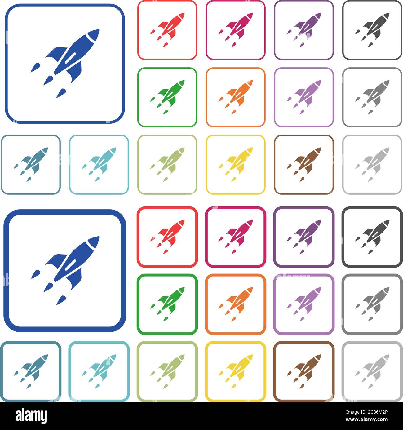 Rocket color flat icons in rounded square frames. Thin and thick ...