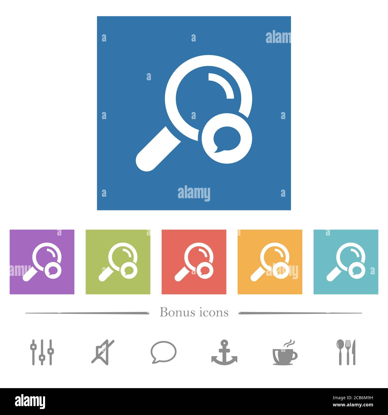 Search comment flat white icons in square backgrounds. 6 bonus icons ...