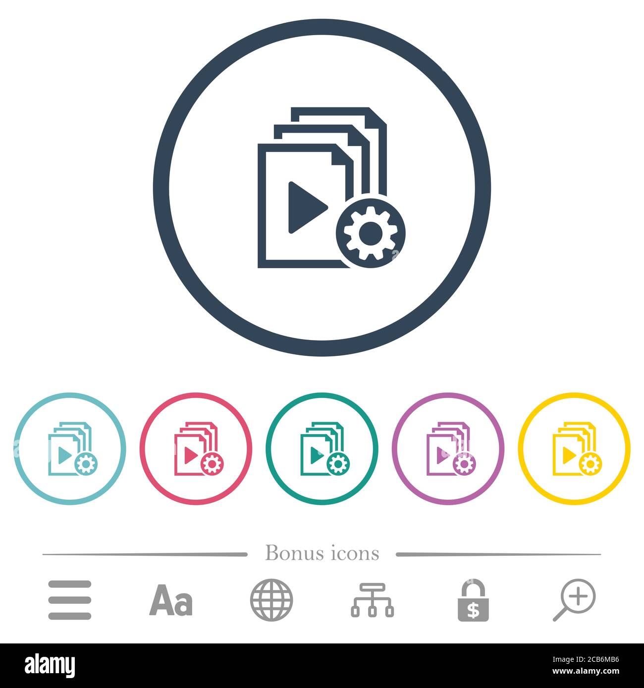 Playlist settings flat color icons in round outlines. 6 bonus icons ...