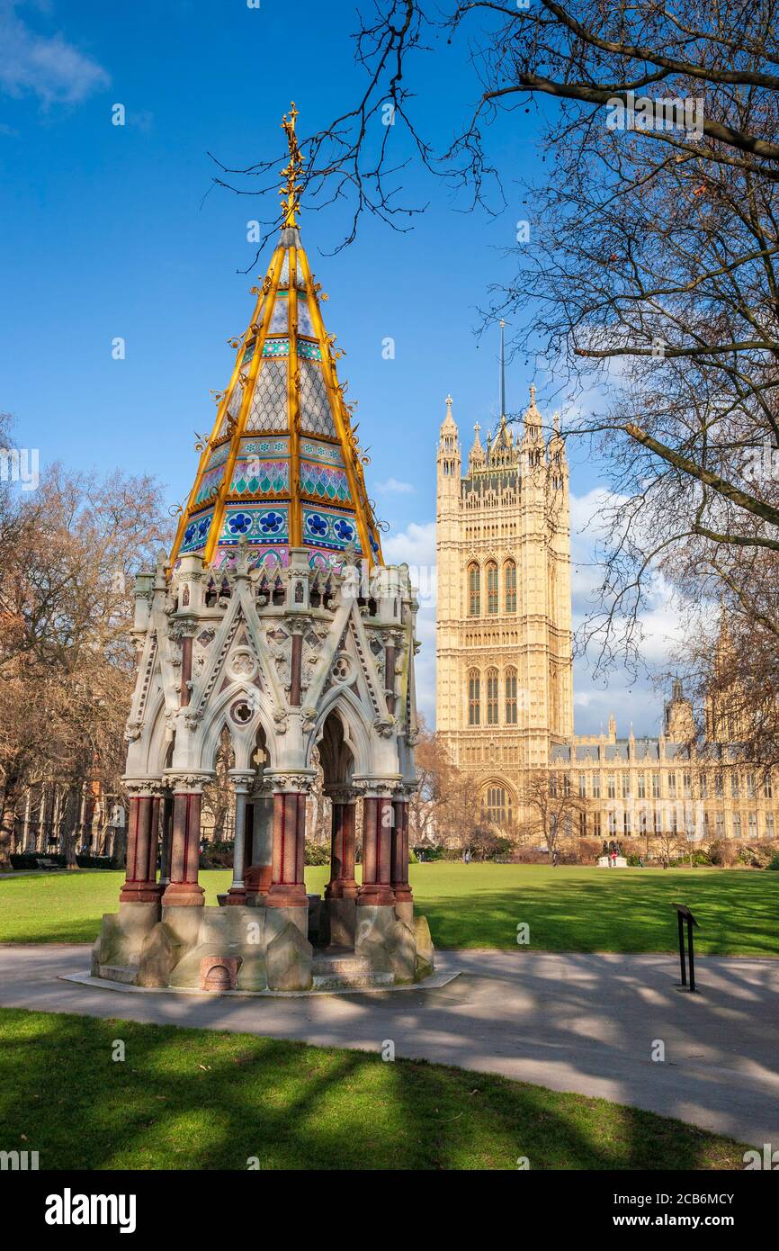 The Buxton Memorial in Victoria Tower Gardens outside the Houses of Parliament, London Stock Photo