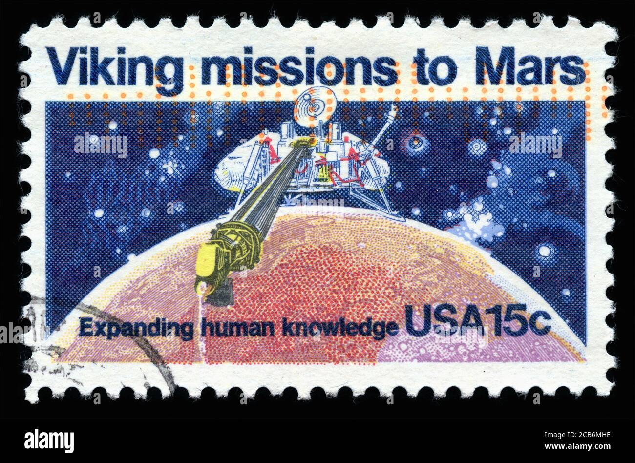 London, UK, February 19 2018 - Vintage 1978 USA cancelled postage stamp showing  Viking missions to Mars stamp collecting stock photo Stock Photo