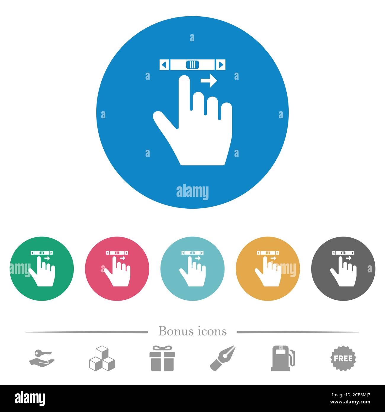 right handed scroll right gesture flat white icons on round color ...
