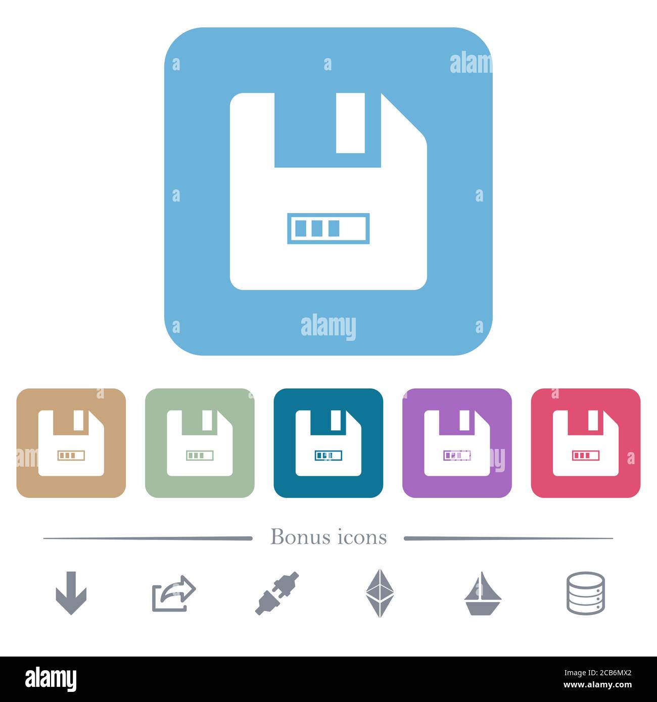 File progressing white flat icons on color rounded square backgrounds ...