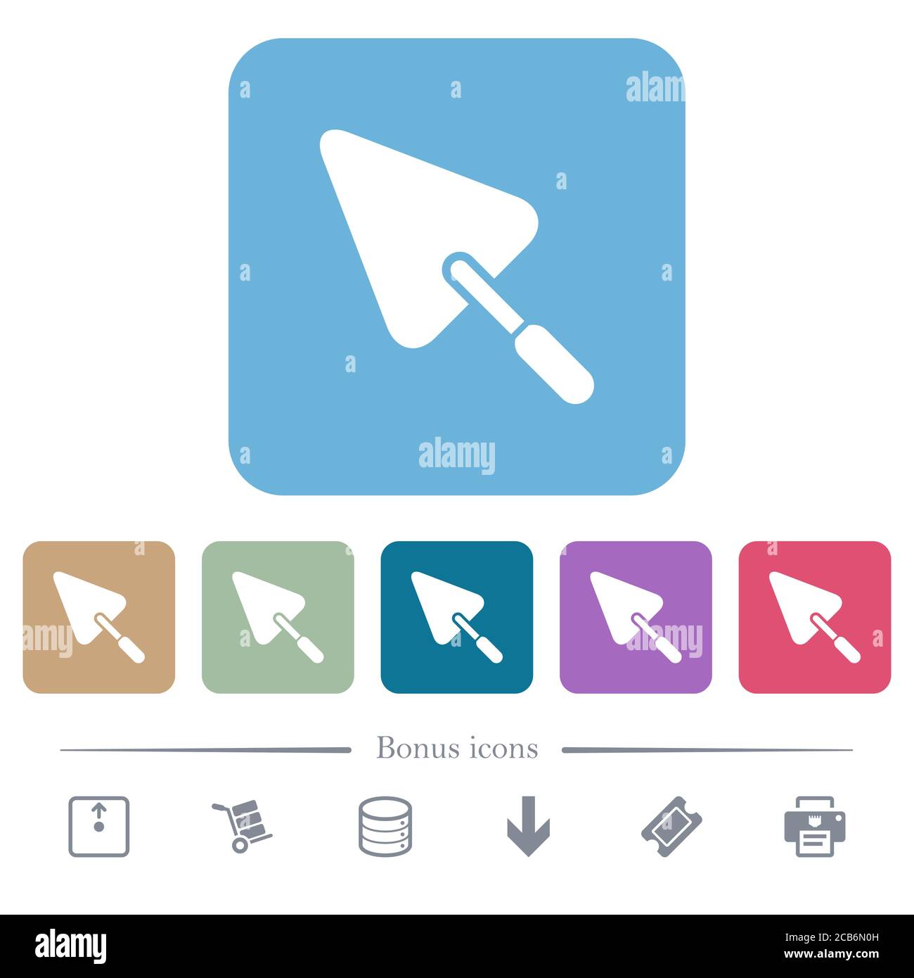 Trowel white flat icons on color rounded square backgrounds. 6 bonus ...