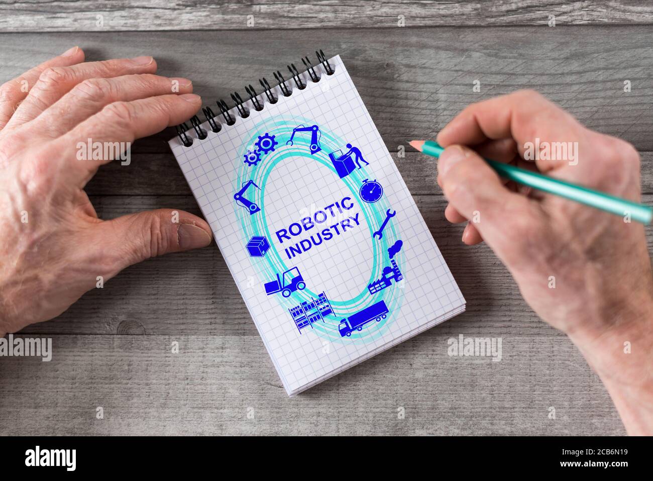Robotic industry concept drawn on a notepad Stock Photo