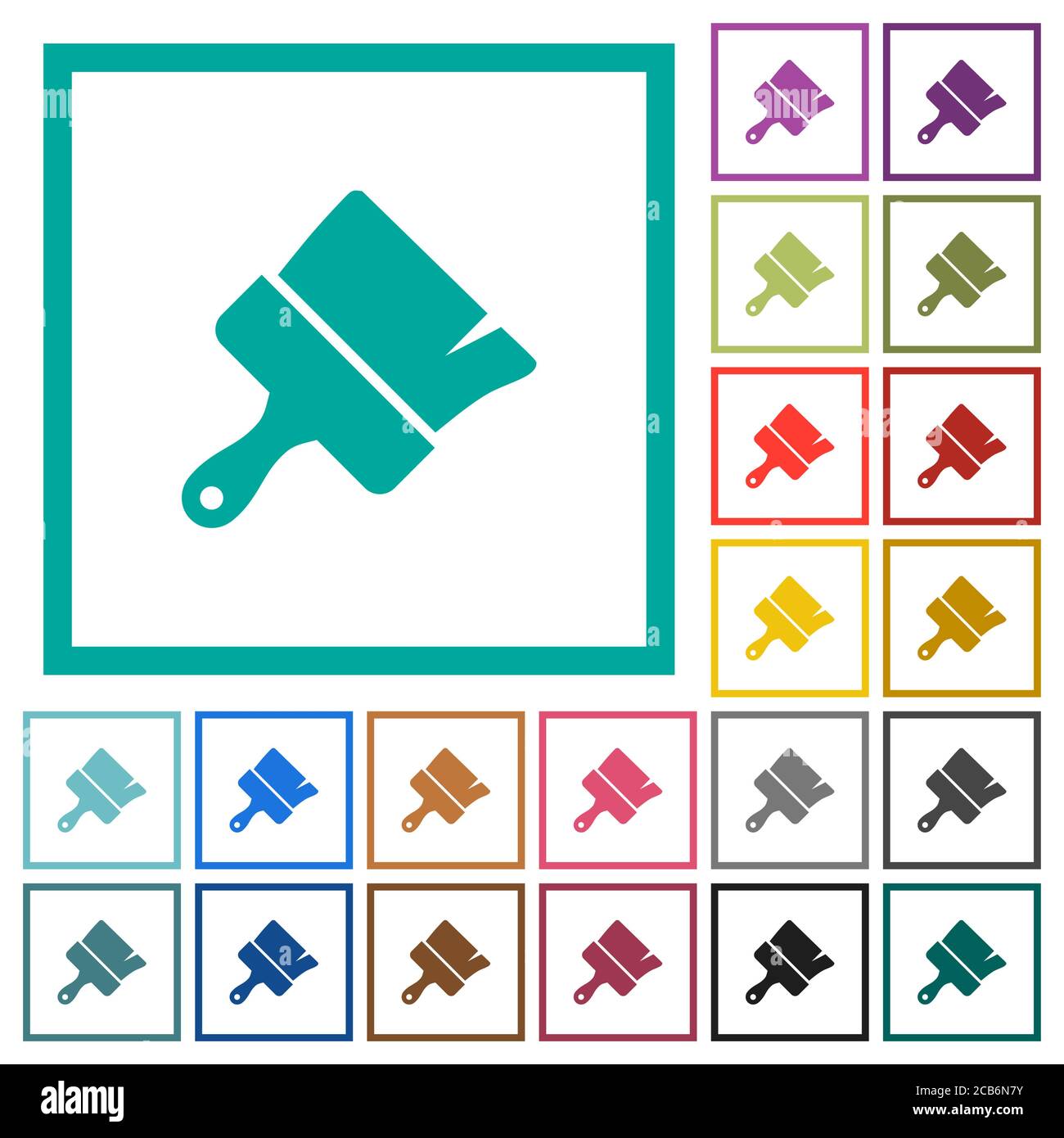 Paint brush flat color icons with quadrant frames on white background ...