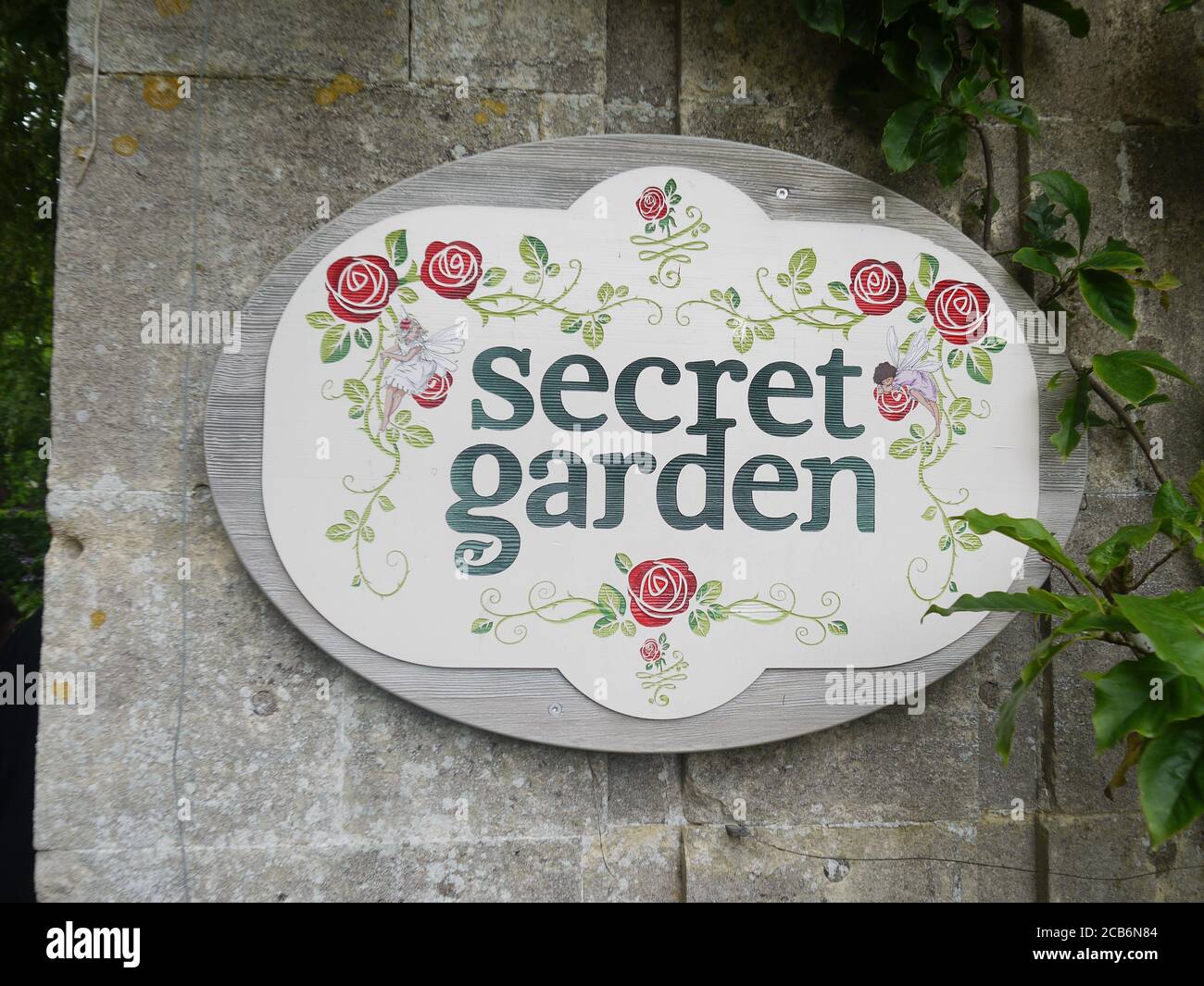 Close up of the Hand-Painted sign for the Secret Garden at Longleat UK Stock Photo