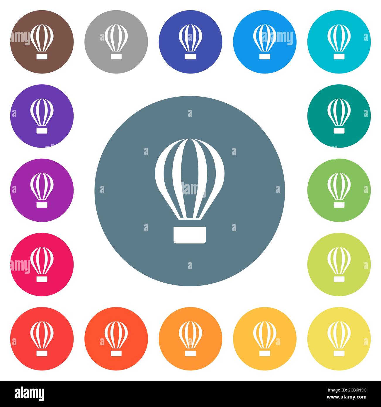 Air balloon flat white icons on round color backgrounds. 17 background ...