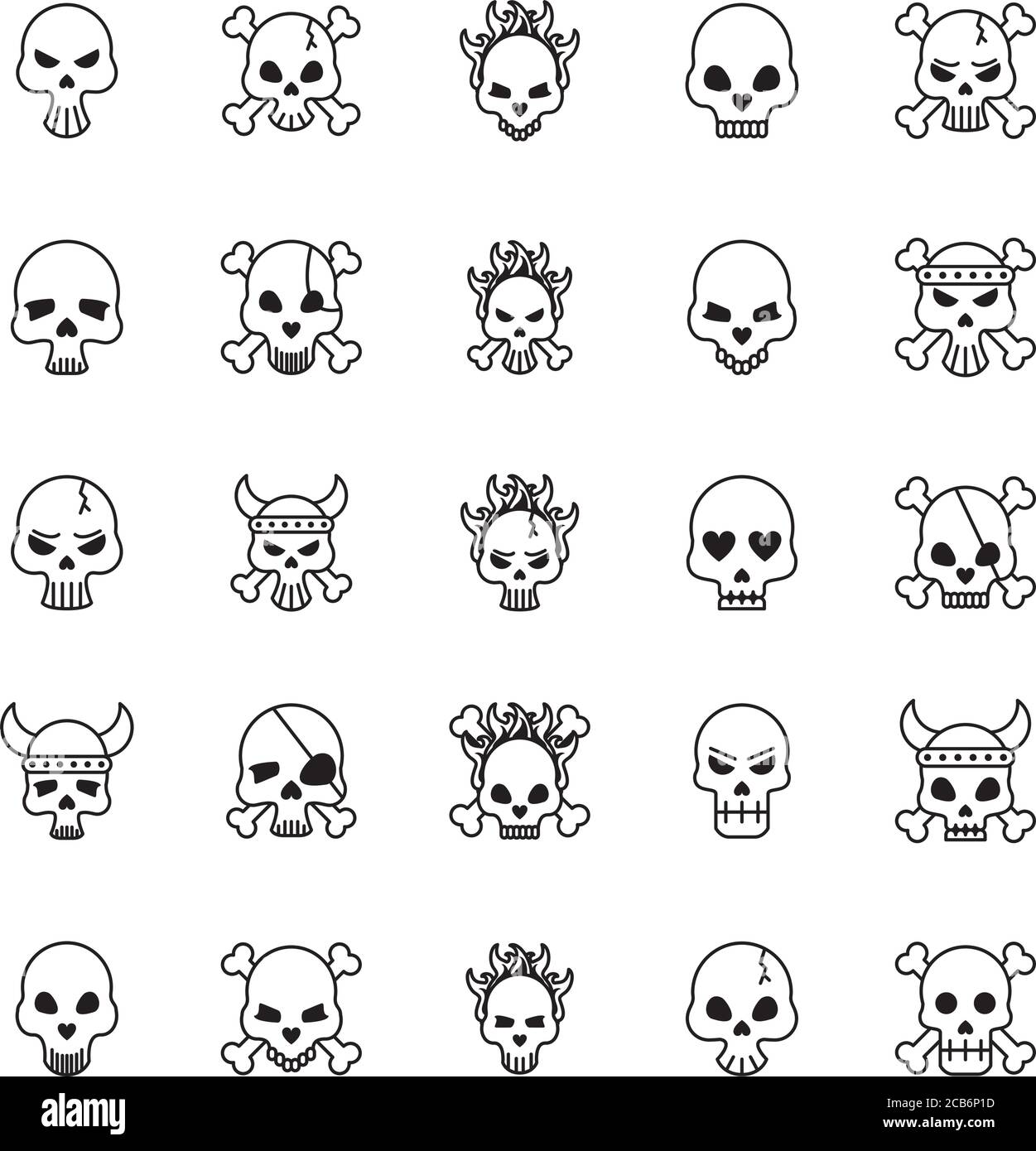 twenty five death skulls heads set collection icons vector illustration design Stock Vector