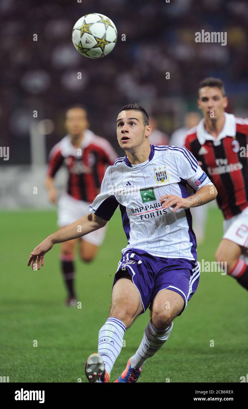Milan  Italy, 18 September 2012,' G.Meazza'  Stadium, UEFA Champions League 2012/2013 ,AC Milan - RSC Anderlecht  : Massimo Bruno in action during the match Stock Photo