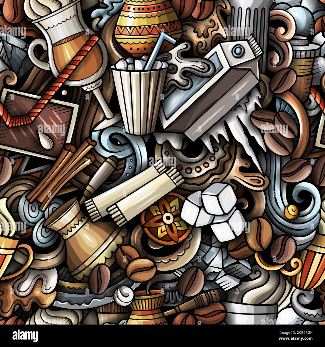 Iced Coffee hand drawn doodles seamless pattern Stock Vector Image ...