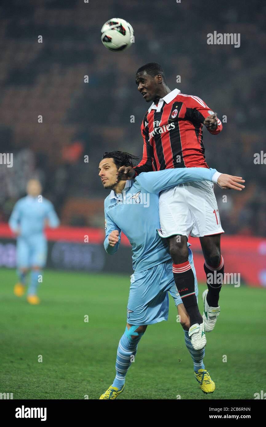 Milan  Italy, 02 March 2013,' G.MEAZZA SAN SIRO ' Stadium, Serious Football Championship A 2012/2013, AC Milan - SS Lazio : Sergio Floccari and Cristian Zapata in action during the match Stock Photo