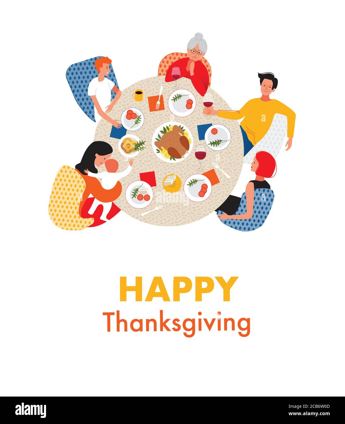 Thanksgiving or Christmas dinner with extended family. Stock Vector
