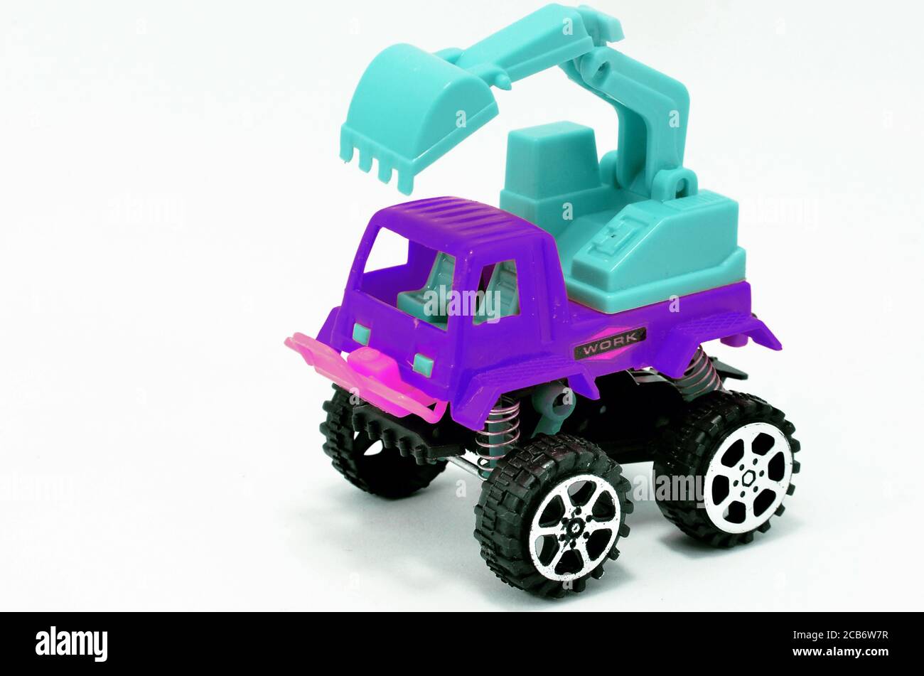 Car plastic truck and excavator toy for kids to have fun with there learning Stock Photo