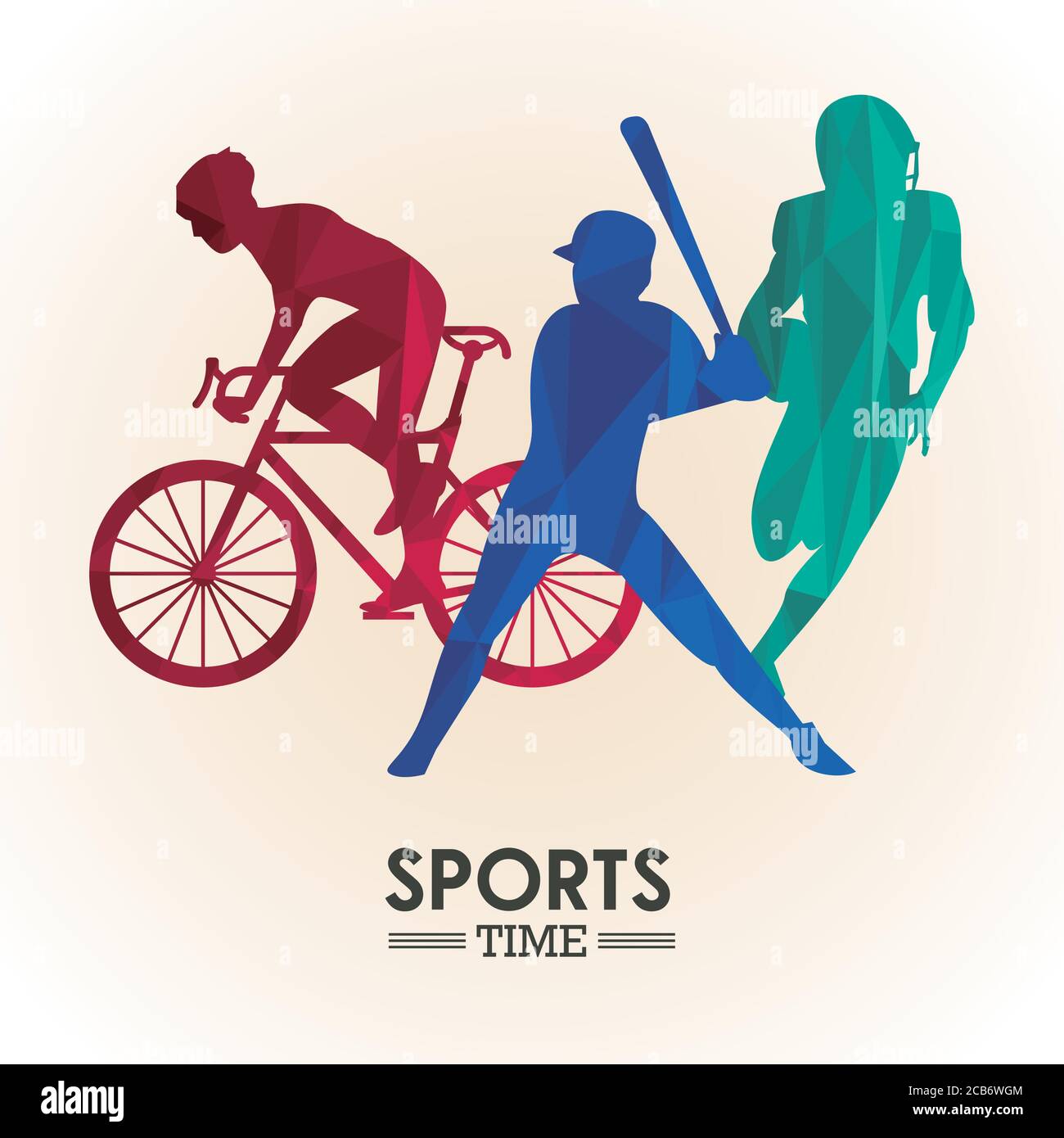 sports time poster with colors athletes silhouettes vector illustration