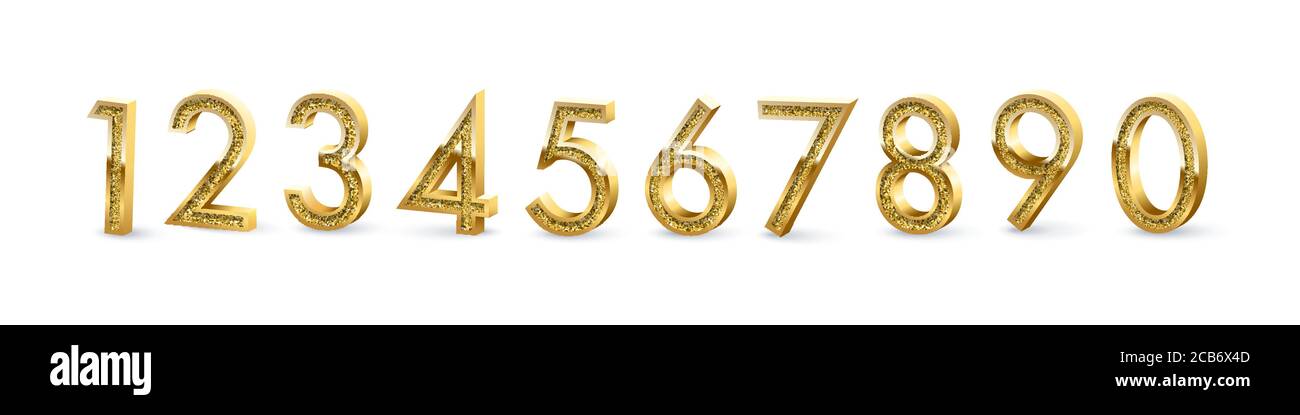 Golden numbers isolated on white background. Vector design elements. Stock Vector