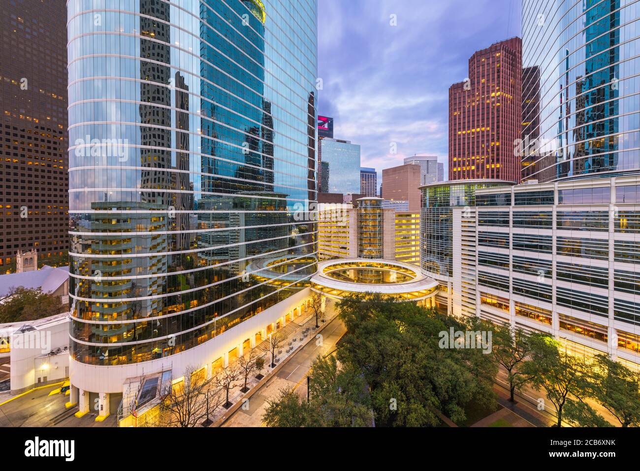 Houston, Texas, USA downtown cityscape at dusk in the financial