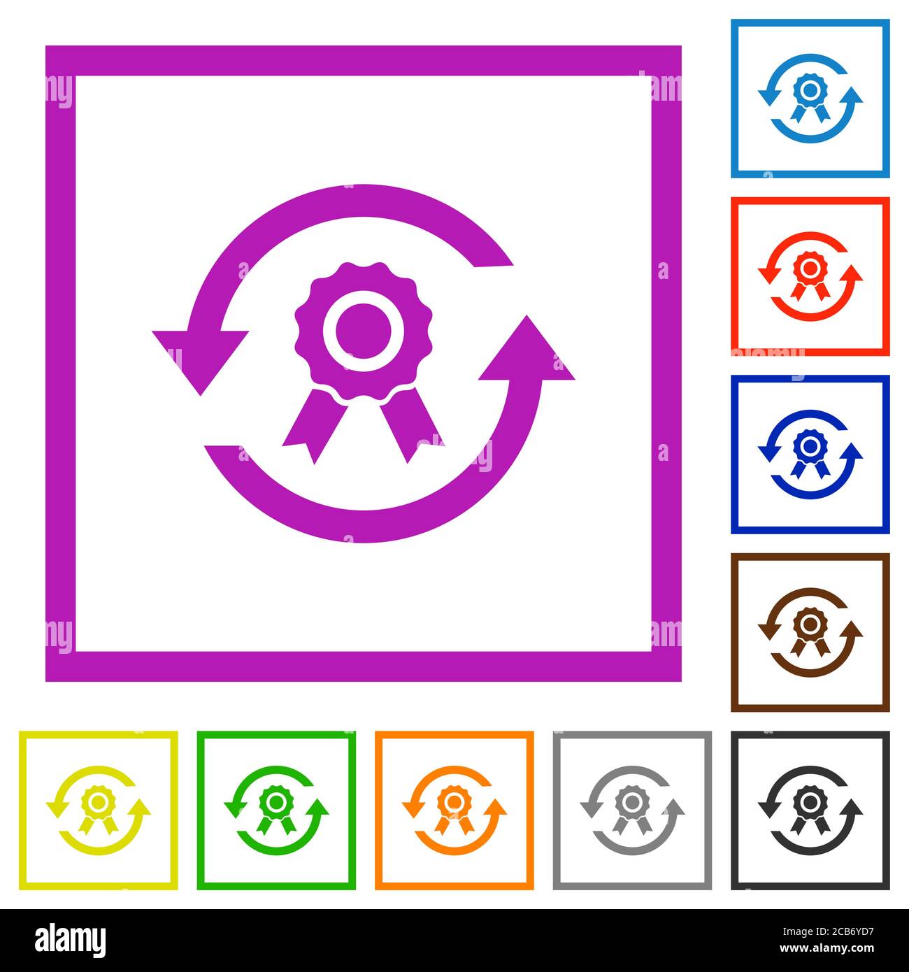 Renew certificate flat color icons in square frames on white background ...