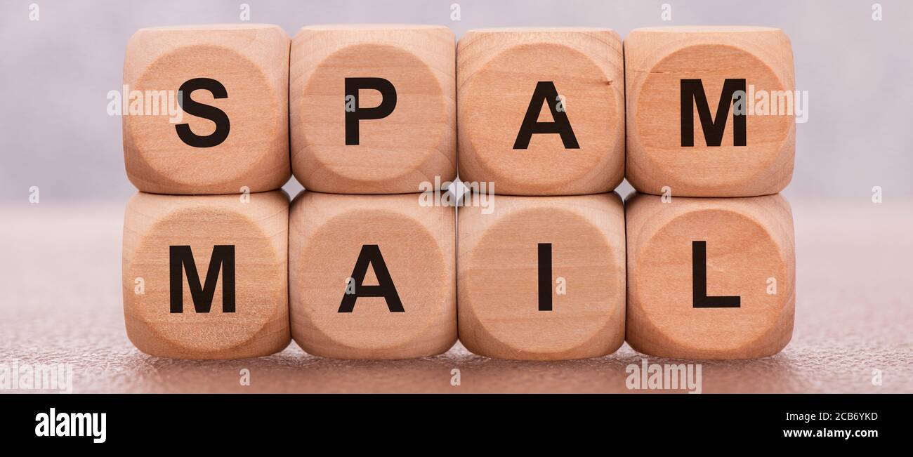 spam mail printed on wooden cubes Stock Photo