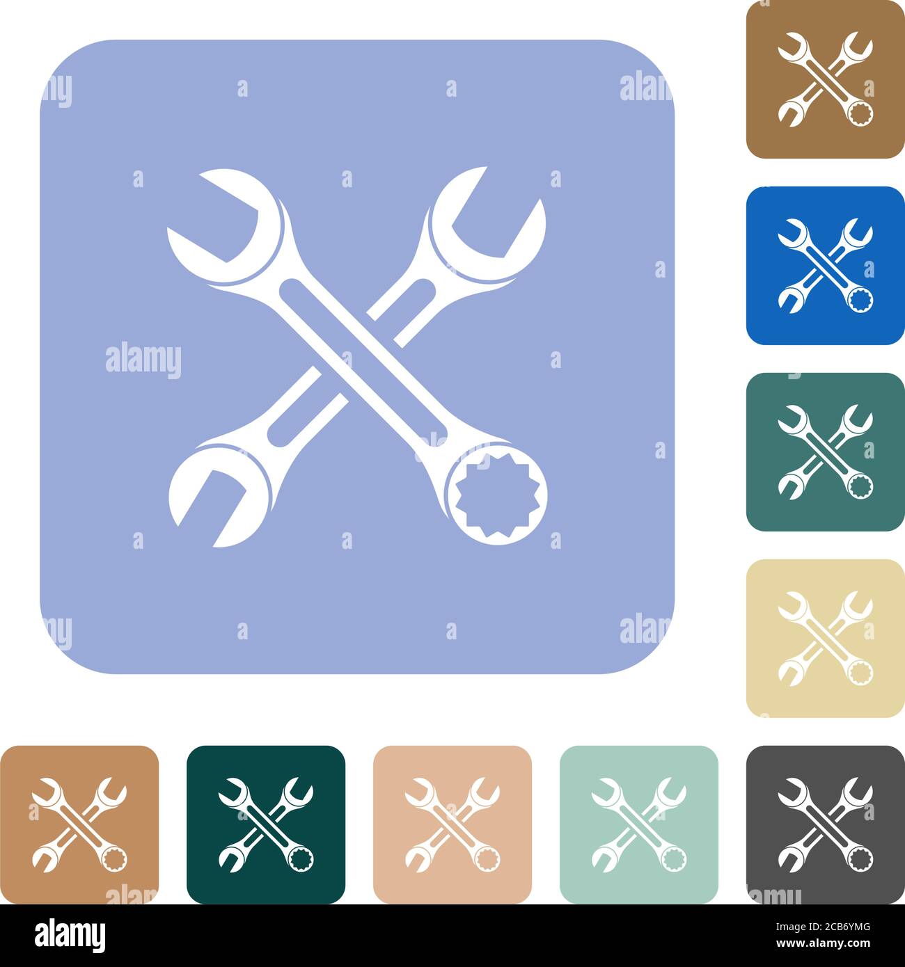 Two wrenches white flat icons on color rounded square backgrounds Stock Vector