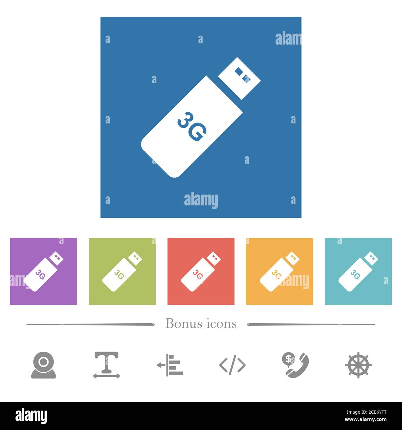 Third generation mobile stick flat white icons in square backgrounds. 6 ...