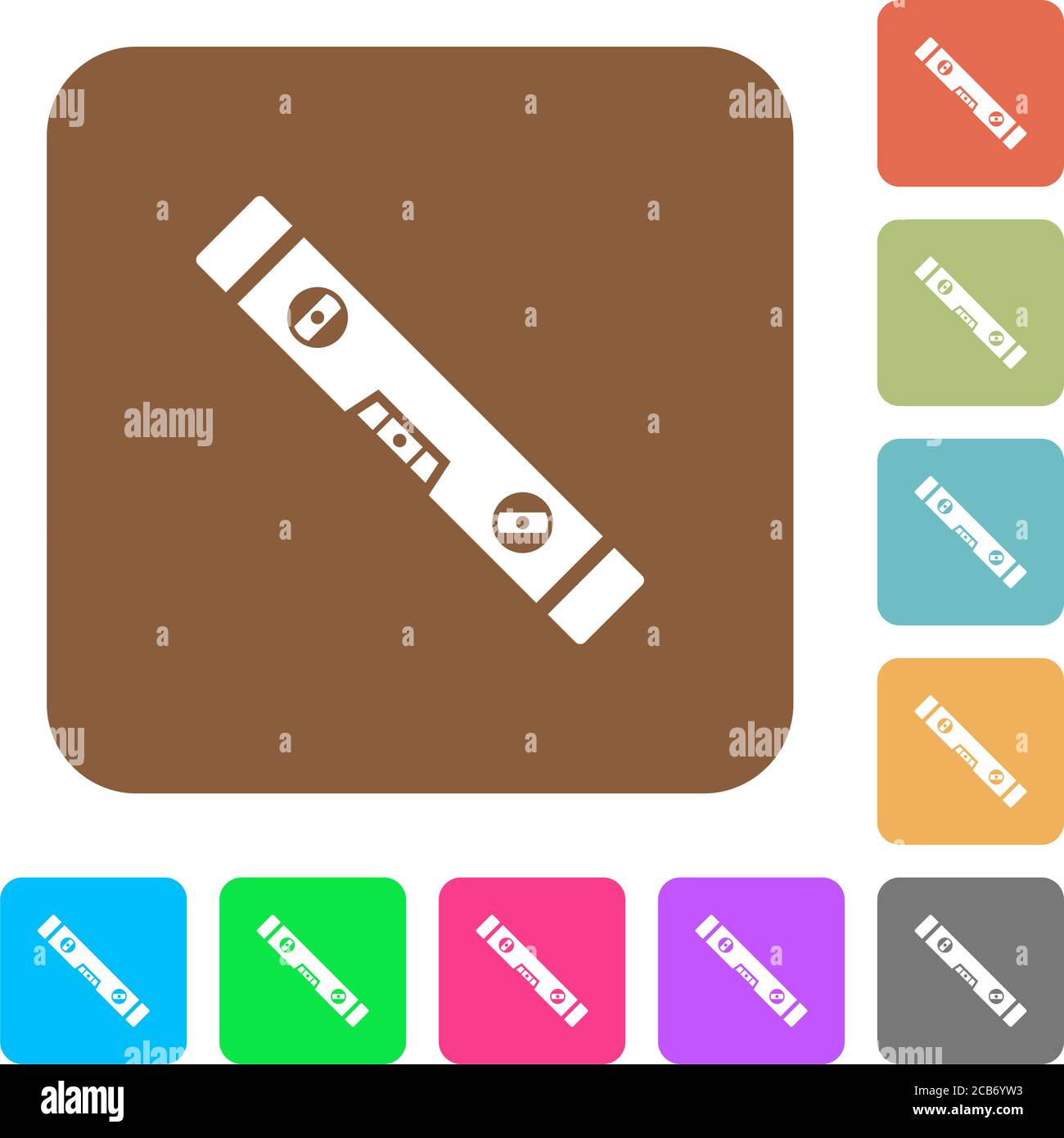 Spirit level flat icons on rounded square vivid color backgrounds Stock ...