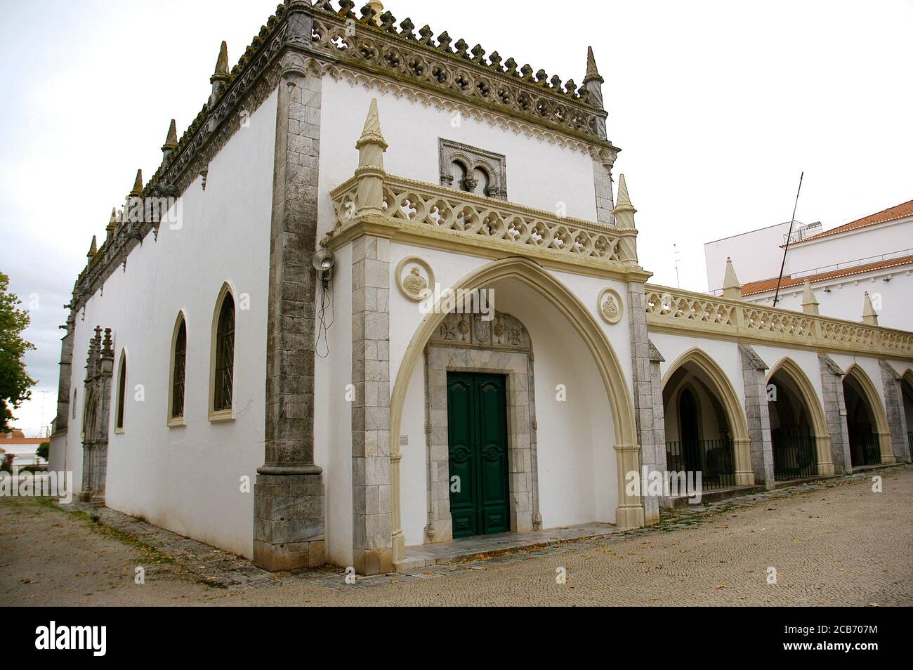 Portugal, Alentejo region, Beja. Convent of Our Lady of the Conception (Convento de Nossa Senhora da Conceiçao), a congregation of Poor Clares. It was founded in 1495. Today Museum Rainha Dona Leonor. General view of the facade and porch. Stock Photo