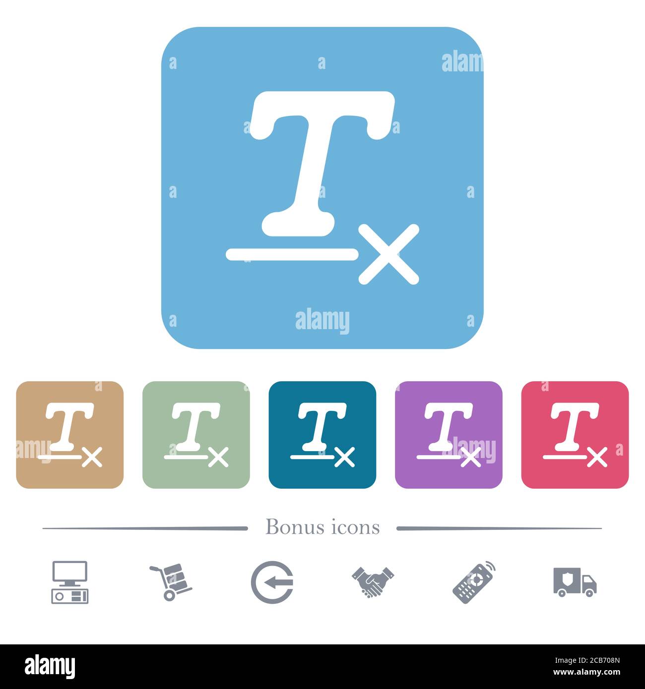 Clear text format white flat icons on color rounded square backgrounds ...