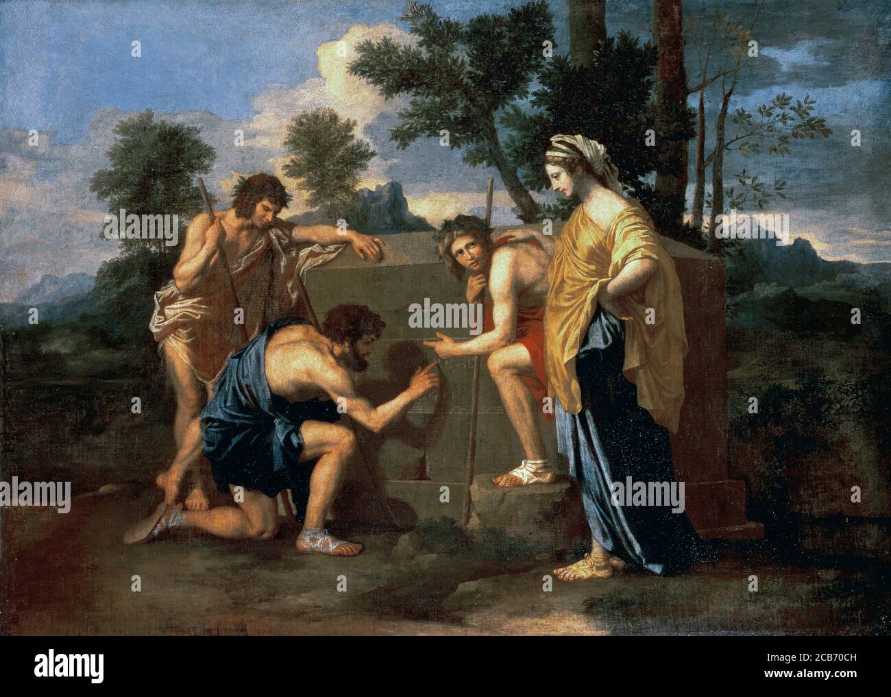 Nicolas Poussin (1594-1665). The leading painter of the classical French Baroque style. Et in Arcadia ego (The Shepherds of Arcadia), second version, (1637-1638). Oil on canvas (85 x 121 cm). Louvre Museum. Paris, France. Stock Photo