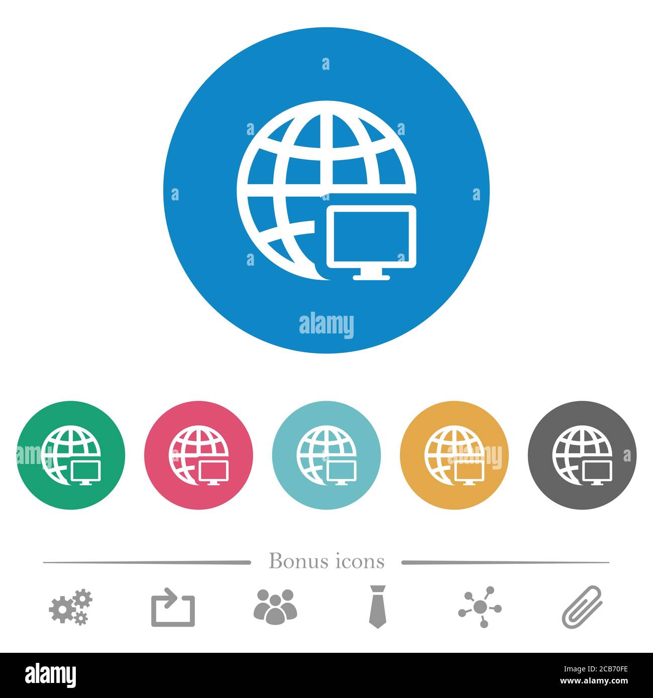 Remote terminal flat white icons on round color backgrounds. 6 bonus ...