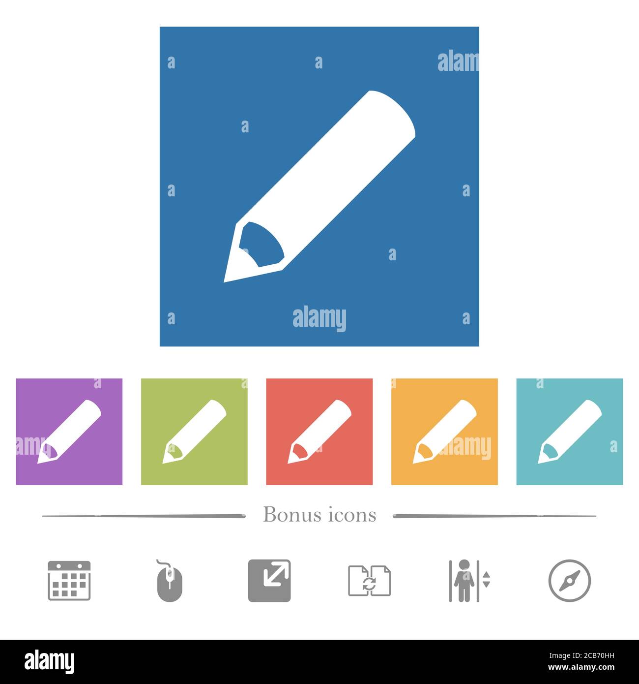 Pencil flat white icons in square backgrounds. 6 bonus icons included ...