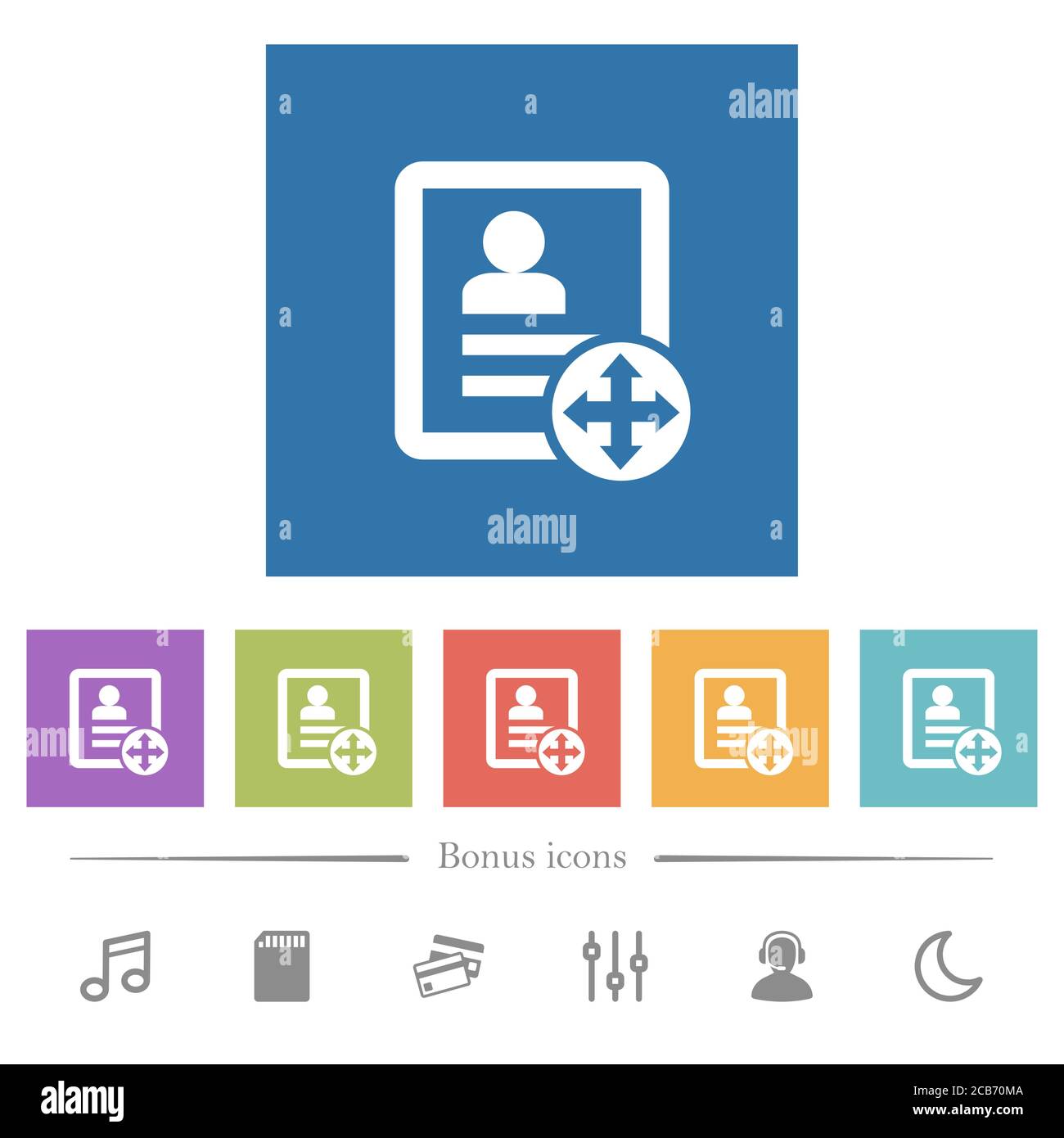 Move contact flat white icons in square backgrounds. 6 bonus icons ...