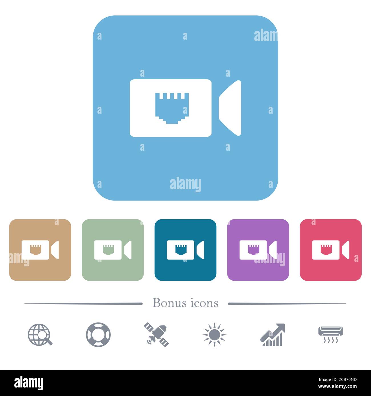 IP camera white flat icons on color rounded square backgrounds. 6 bonus ...