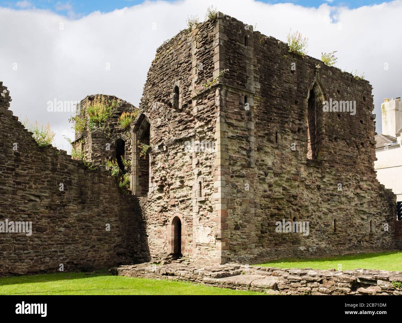 Ruins of Great Tower and Hall of Norman Castle (1067) in border town of Monmouth, Monmouthshire, Wales, UK, Britain Stock Photo
